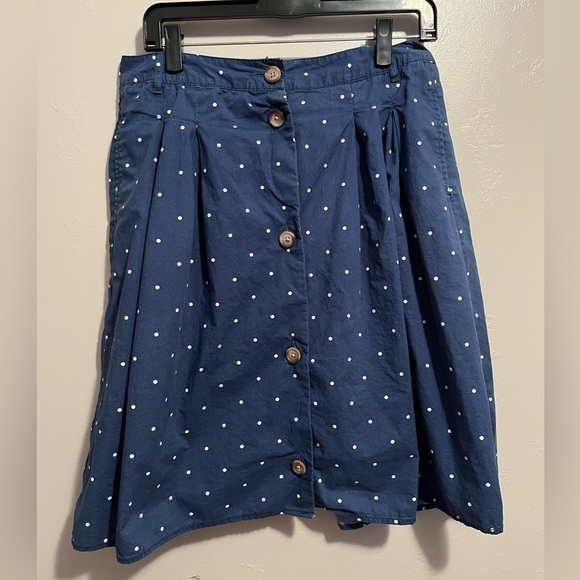 Lands End Blue and White Polka Dot Button-Front Midi Skirt - Picture 2 of 12